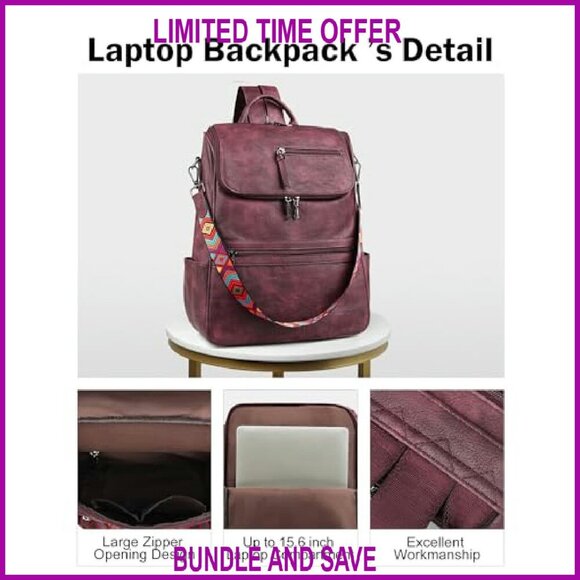 Leather Laptop Backpack for Women, 15.6 Inch, 12 Pockets, Travel & Work main image 5